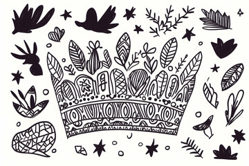 Ornate Crown Floral Design Elements Background White Paper Craft.