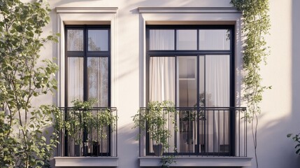 Elegant Modern Windows with Greenery in Urban Setting
