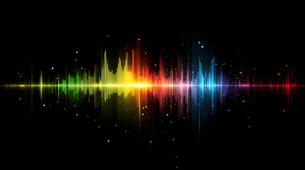 Abstract digital audio waveform with colorful gradient on dark background, representing music, sound, technology, and data visualization. Oscillation. Illustration
