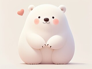Naklejka premium A cute, cartoonish polar bear with a heart symbol, exuding warmth and charm.