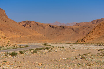Dry wadi (river) of the Moroccan countryside near the Atlas Mountains
