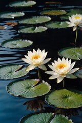 White lotus blooms and water lilies create a dreamy, tranquil water garden.
