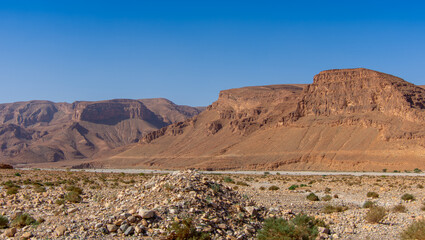 Dry wadi (river) of the Moroccan countryside near the Atlas Mountains
