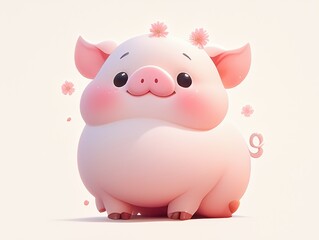 Fototapeta premium A cute, cartoonish pig with flowers, exuding charm and playfulness.