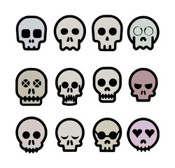 skull, vector, icon, face, death, illustration, head, skeleton, bone, symbol, halloween, cartoon, dead, black, pirate, people, set, danger, evil, anatomy, horror, design, tattoo, human, art