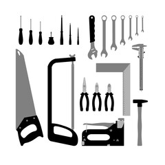 vector, equipment, tool, set, tools, illustration, icon, pen, object, symbol, black, silhouette, electric, music, hammer, instrument, adapter, icons, metal, technology, scissors, design, sign, power, 