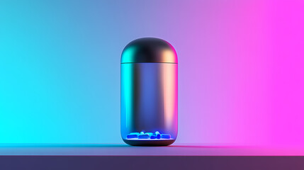 An advanced smart pill bottle with a sleek design, reminding patients of their medication schedule through a subtle light and vibration. Oscillation. Illustration