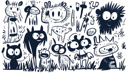 Whimsical African Safari Animals Sketch Illustration for Kids Book.