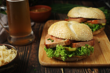 Leberkaessemmel sandwich - traditional fast food snack in Germany