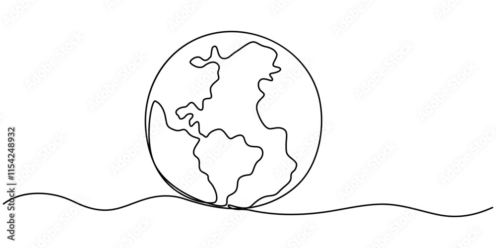 Poster Planet Earth Continuous Line Icon, Globe. Earth globe one line drawing of world map minimalist vector illustration isolated on white background. Continuous line drawing, pro vector illustration.