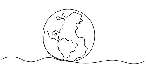 Planet Earth Continuous Line Icon, Globe. Earth globe one line drawing of world map minimalist vector illustration isolated on white background. Continuous line drawing, pro vector illustration.