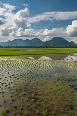 view of rice plants in the rice fields
