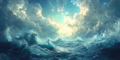 Fototapeta premium Dramatic Ocean Waves Under a Cloudy Sky