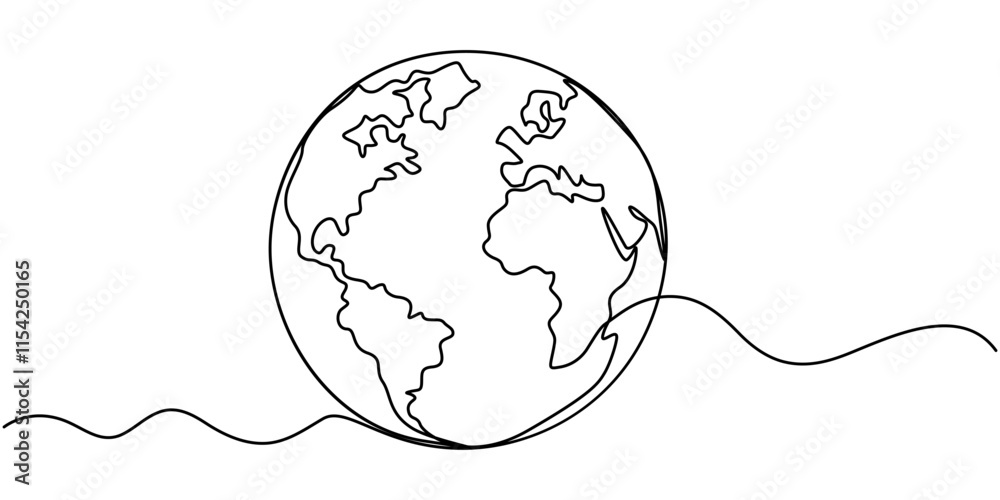 Aufkleber planet earth continuous line icon, globe. earth globe one line drawing of world map minimalist vecto