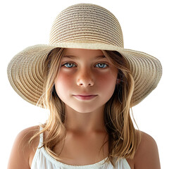 Girl in a beach hat on a transparent background