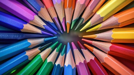 Fototapeta premium Colorful Pencils Arranged in Circular Pattern Creating Vibrant Display