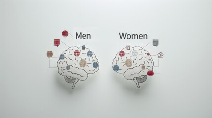 Brain comparison between women and men with icons and text