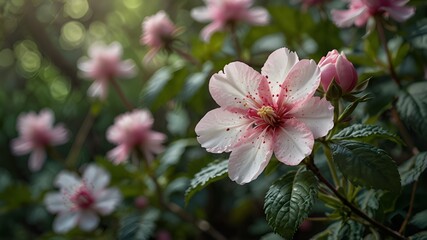 Fototapeta premium A beautiful pink mixwd white flower with pink colour in center