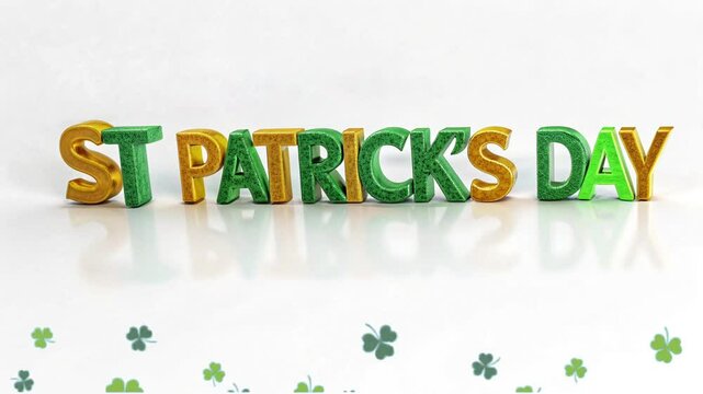 3d lettering st patrick's day and falling clover leaves