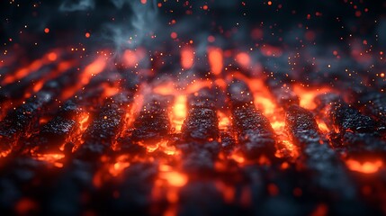 Glowing Embers Ignite Dark Charcoal Briquettes
