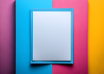 Overhead view of a stack of blank papers on a vibrant background