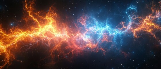 Electric Nebula A nebula of vibrant electric energy stretching across space. Generative AI