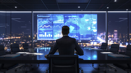 Businessman reviewing data analytics in a modern office