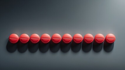 A line of red pills on a dark gray background