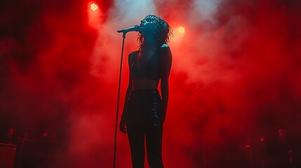 Obraz premium Female Singer Performing Onstage In Red Light