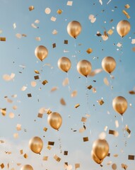 Fototapeta premium Golden Balloons and Confetti Celebration Background for Festive Events