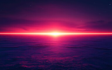 Obraz premium Neon Horizon A glowing neon horizon line breaking across a dark sky. Generative AI