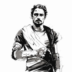 Black and white vector illustration of a man with a broken arm