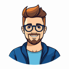 Professional man with glasses cartoon icon on white background for design projects