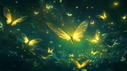 Firefly Glow Soft firefly-like glowing particles floating through dark space. Generative AI