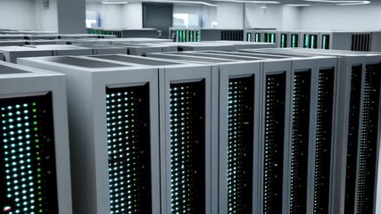 Hightech data center with endless rows of servers and advanced cooling systems in modern facility