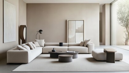Modern Minimalist Beige Sofa Living Room Interior Design