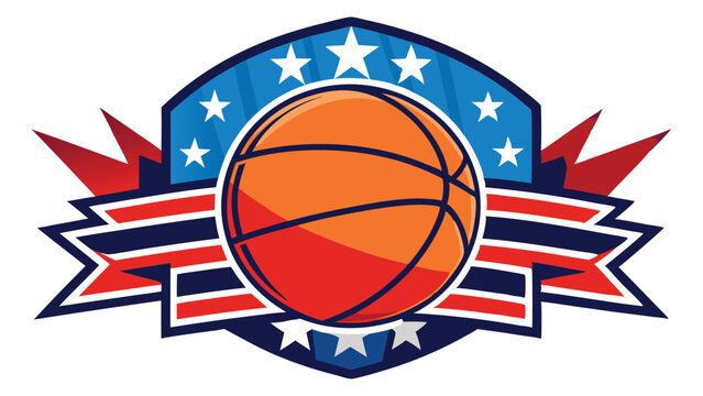 Creative vector design featuring a basketball and star motifs in red, blue, and white colors, perfect for sports themes or team branding