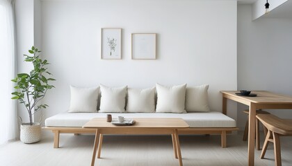 Minimalist Modern Living Room Interior Design with Wooden Furniture and Neutral Decor