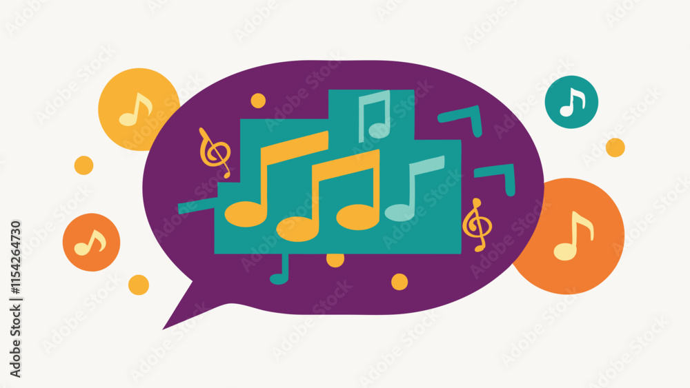 Aufkleber Colorful music notes and speech bubble design showcasing the joy of sound and communication in a modern vector style
