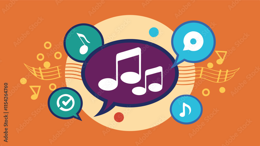 Poster Colorful music notes and speech bubble design showcasing the joy of sound and communication in a modern vector style