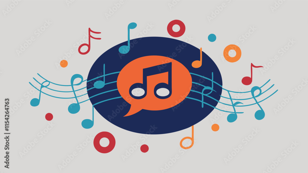 Poster Colorful music notes and speech bubble design showcasing the joy of sound and communication in a modern vector style