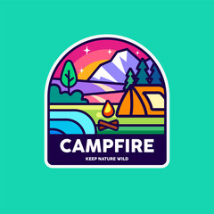 Campfire outdoor camping badge design