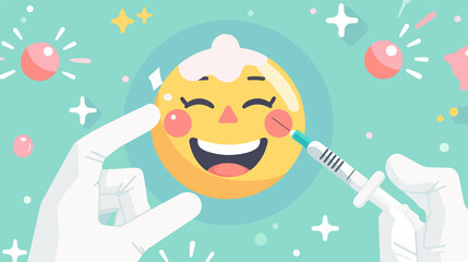 Happy Emoticon Receiving Vaccine - Vector Illustration