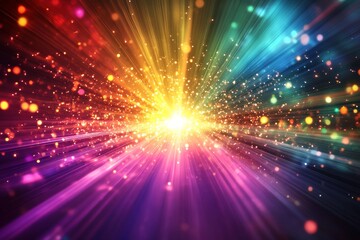 Obraz premium multicolored light beams radiating outward from a central point. Generative AI