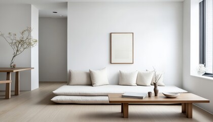 Minimalist Modern Living Room Design Beige Sofa Wood Coffee Table Light Walls