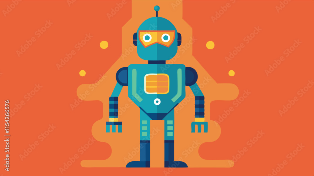Aufkleber friendly blue and green robot character standing against a simple turquoise background, showcasing a