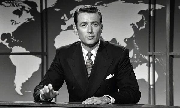 Vintage Black and White Photo of a News Anchor