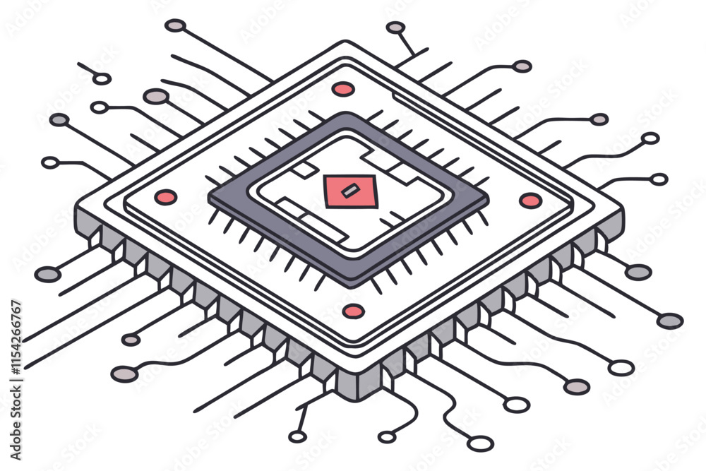 Fototapete vector illustration of a modern microchip with circuit connections and design elements for technolog
