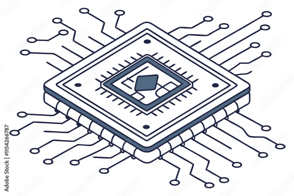 Fototapete vector illustration of a modern microchip with circuit connections and design elements for technolog