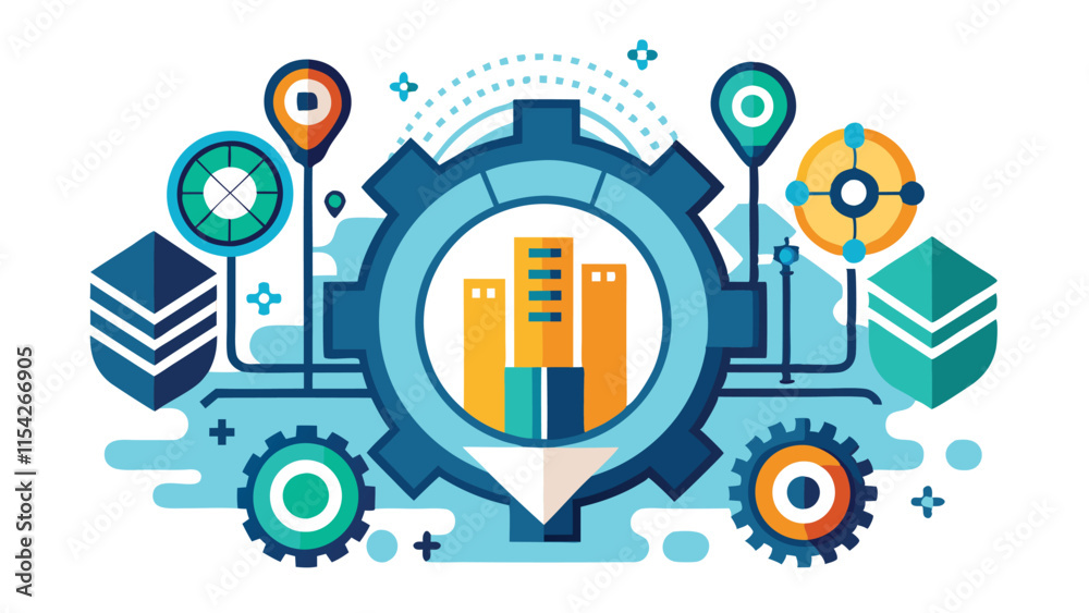 Leinwandbilder vector illustration depicting technology and data analysis within a gear structure featuring graphs 